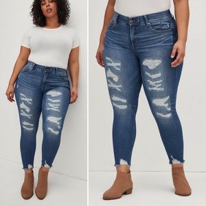 Torrid Bombshell Skinny Premium Stretch High-Rise Destructed Jean Fall Sz 24R